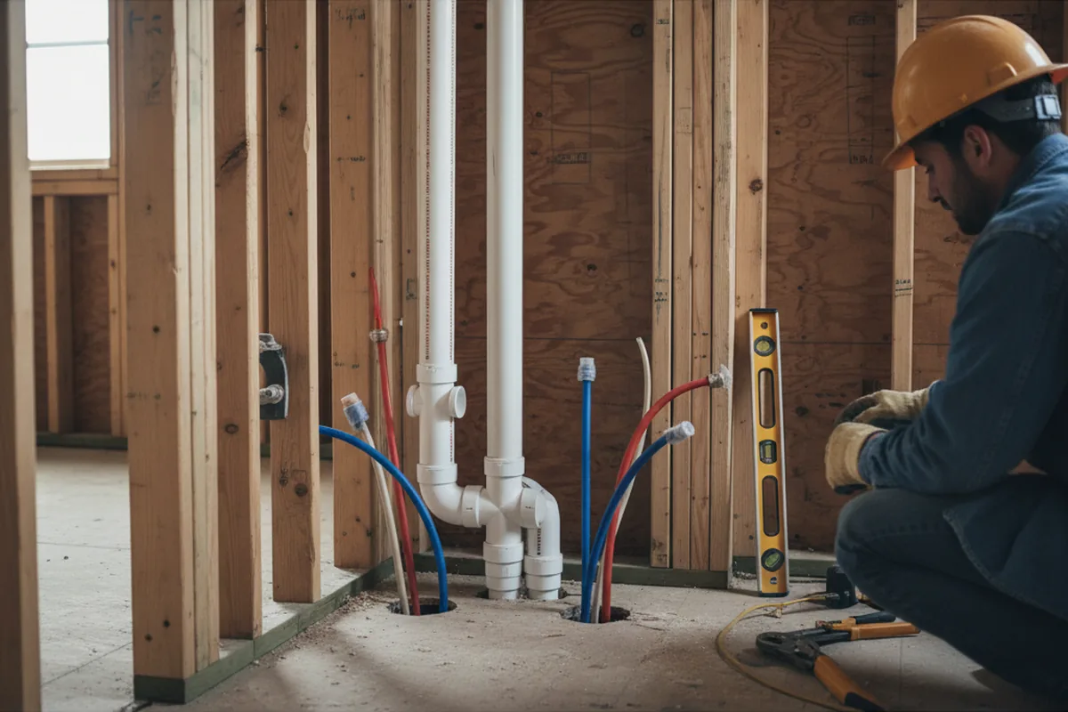 Drain and supply rough-in during Sump Pump Repair in Creswell